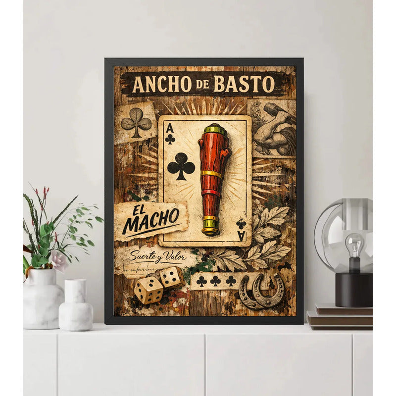 Cuadro Ancho De Basto Baraja Española Juego De Naipes Retro Marco Negro