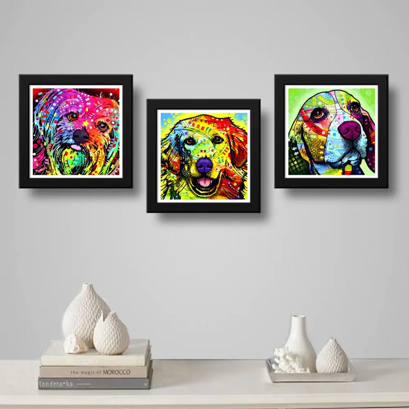 Set 3 Cuadros Perro Pop Art Colors Razas Mascotas Decoracion