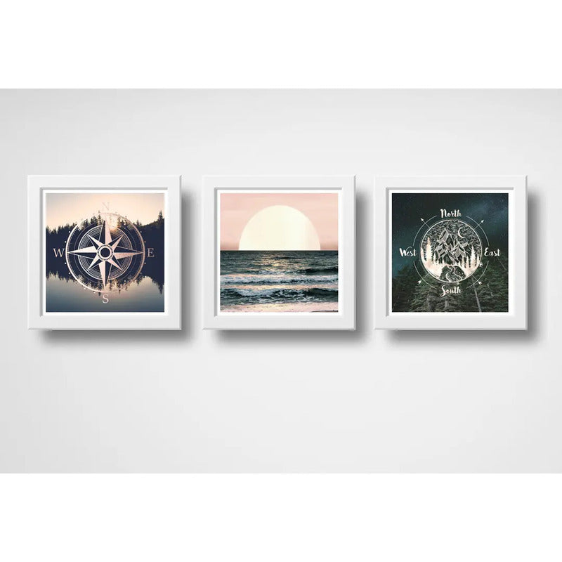 Set 3 Cuadros Adventure Rosé Paisajes Mar Viaje Decoracion