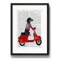 Cuadro Perro Dachshund Lambretta Retro Motoclub Con Paspartu Marco Negro