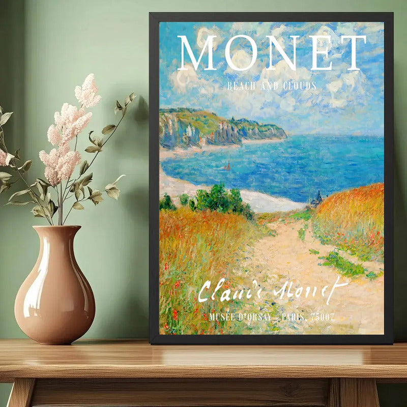 Cuadro Dormitorio Living Claude Monet Playa En Pourville Marco Negro