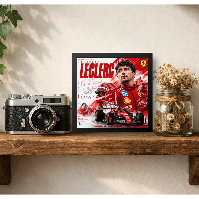 Cuadro Charles Leclerc Formula 1 Ferrari Team Auto Coleccion Marco Negro