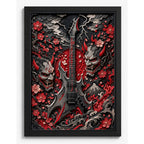 Cuadro Guitarra Rock Máscaras Oni Arte Japones Efecto 3d Marco Negro