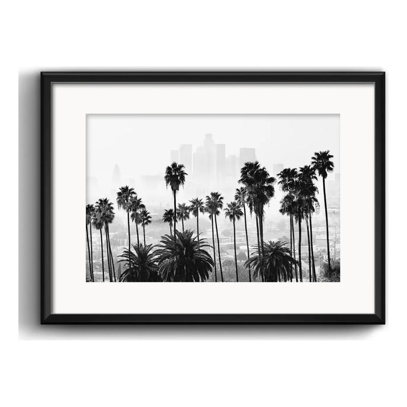 Cuadro Los Angeles En Blanco Y Negro 53x43cm Con Paspartú Marco Negro