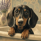 Cuadro Baño Paris Mon Amour Perro Salchicha Dachshund Banera Marco Negro