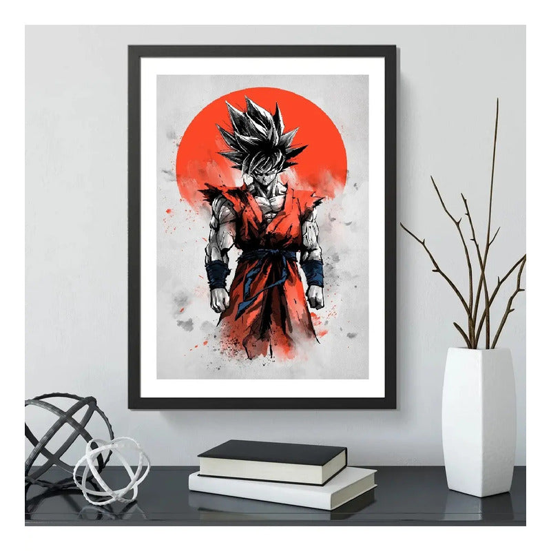 Cuadro Goku Dragon Ball Sol Japón Anime Arte Decoracion Marco Negro
