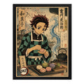 Cuadro Demon Slayer Tanjiro Dulces Wagashi Cocina Arte Japon Marco Negro