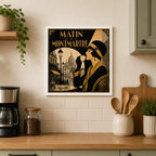 Cuadro Living Comedor Cocina Café Paris Art Déco 33x33cm Marco Blanco