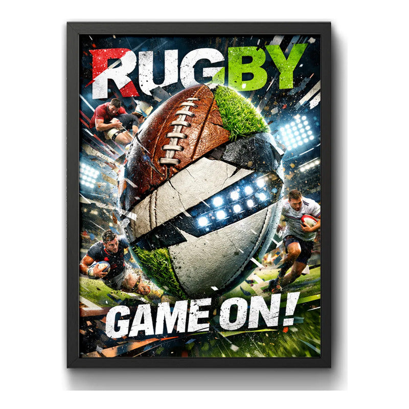 Cuadro Rugby Art Game On Jugador Club Deportes Decoracion Marco Negro