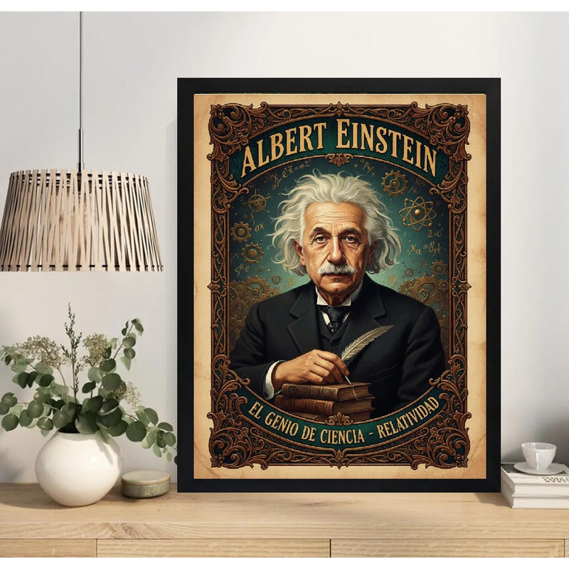Cuadro Albert Einstein Vintage Físico Cientifico Decoracion Marco Negro