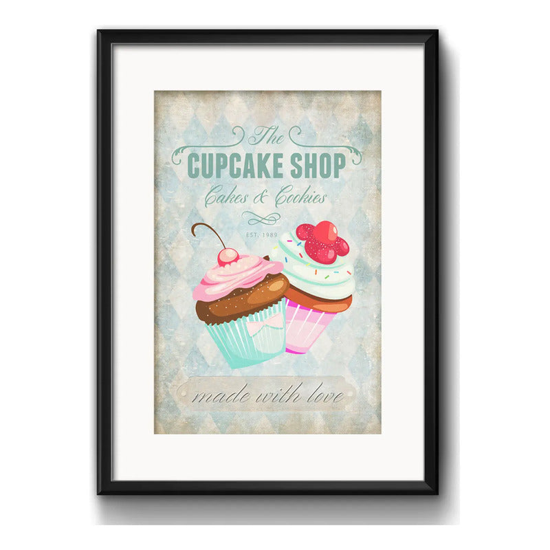 Cuadro Bake Frase Chef Cocina Cupcakes 2 Bakery Con Paspartu Marco Negro