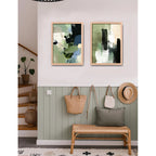 Set 2 Cuadros Dormitorio Living Abstracto Mossy Calm Verde Marco Marrón Claro