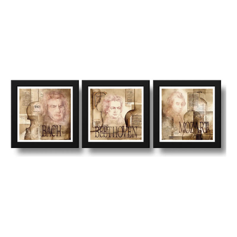 Set 3 Cuadros Beethoven Mozart Bach Art Música Clasica