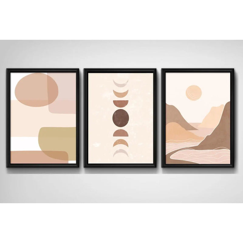 Set 3 Cuadros Boho Chic Zen Abstracto Arte Decoracion Boho Lunar Negro