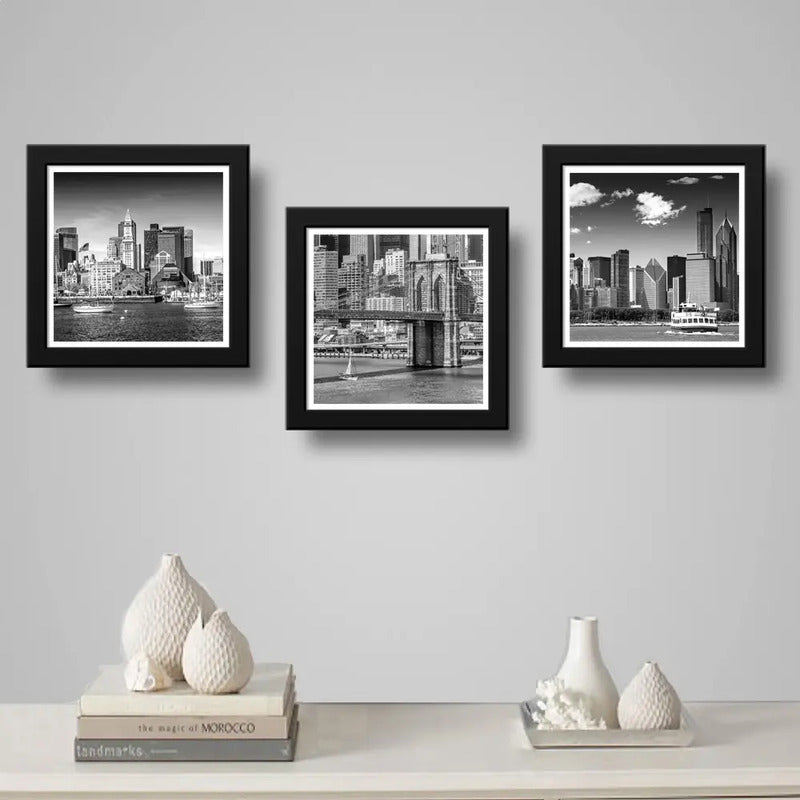 Set 3 Cuadros Boston Nueva York Chicago Skyline Decoracion