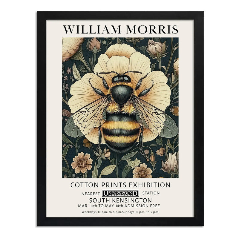 Cuadro Abeja William Morris Arte Botanico Flores Exposición Marco Negro