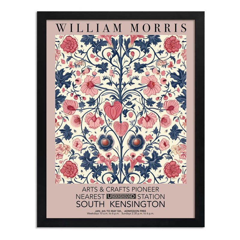 Cuadro Dormitorio Flores Romántica William Morris Botanico 2 Marco Negro