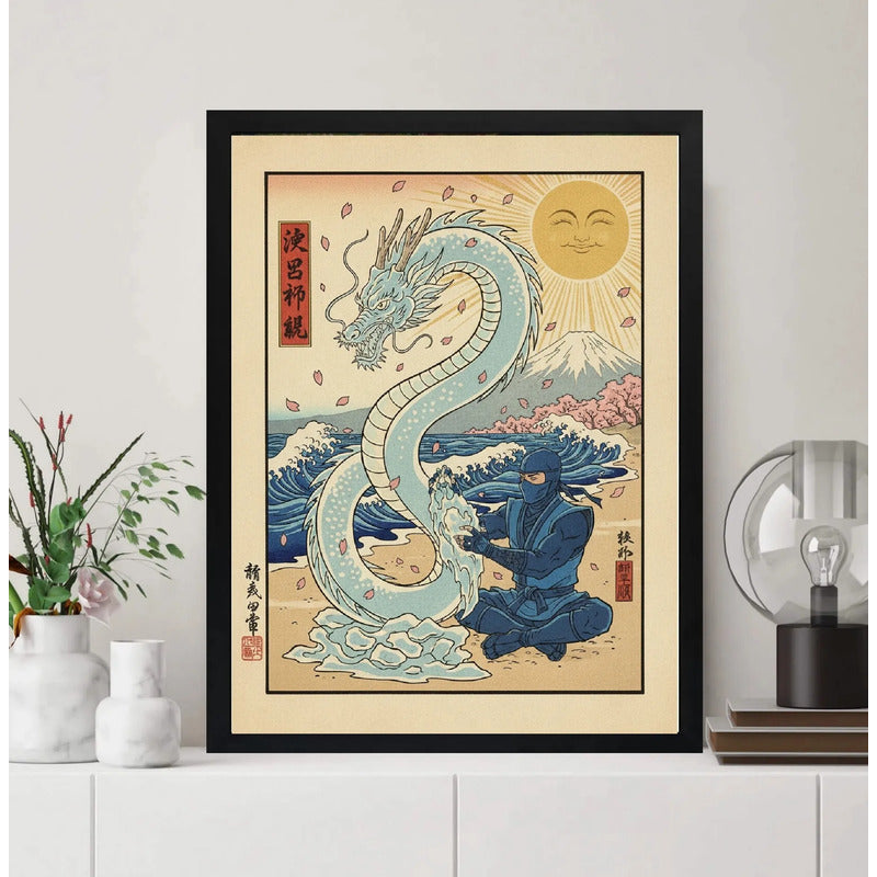 Cuadro Sub-zero Dragon Japón Ola Japón Mortal Kombat Game Marco Negro