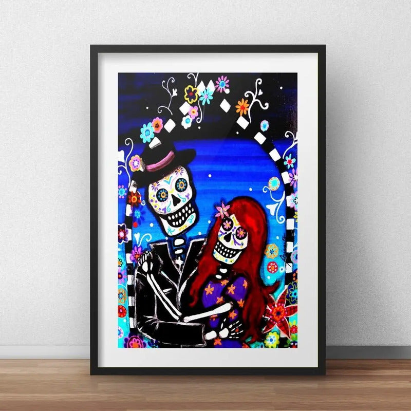 Cuadro Pareja Calaveras Mexicanas Tattoo Decoracion Paspartú