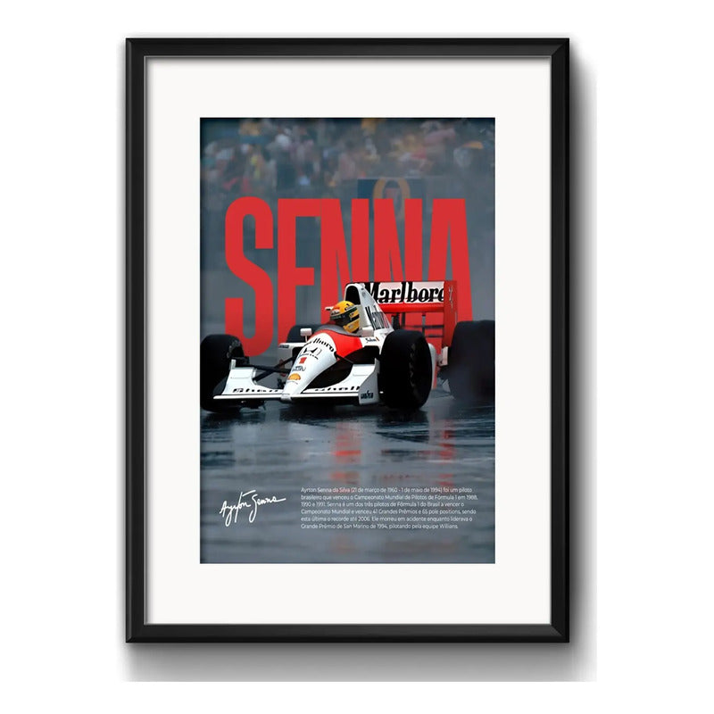 Cuadro Ayrton Senna Formula 1 Sign Auto 53x43cm Con Paspartú Marco Negro