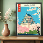 Cuadro Living Dormitorio Castillo Osaka Flores Arte Japonés Marco Negro