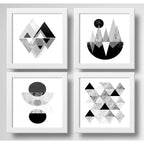 Set 4 Cuadros Geometrico Escandinavo Abstracto Blanco Negro