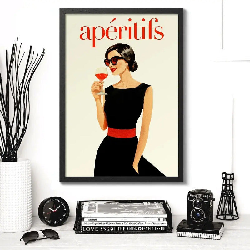 Cuadro Aperitifs Vintage Cocktail Retro Arte Decoracion Marco Negro