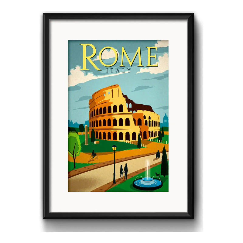 Cuadro Roma Italia Ciudad Arte Decoracion Con Paspartú Marco Negro