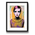 Cuadro Twiggy Pop Art Colores Fashion Moda Con Paspartu Marco Negro