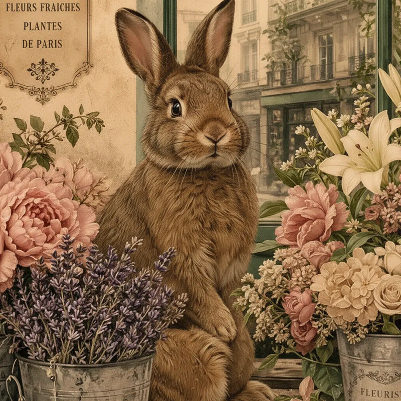 Cuadro El Conejo Florista Paris Flores Arte Retro Vintage Marco Negro