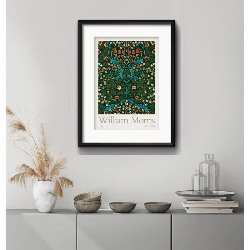 Cuadro William Morris Tulip Flores 53x43cm Con Paspartú Marco Negro