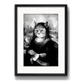 Cuadro Gato Monalisa Blanco Y Negro Decoracion Con Paspartú Marco Negro