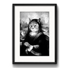 Cuadro Gato Monalisa Blanco Y Negro Decoracion Con Paspartú Marco Negro