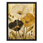 Cuadro Living Dormitorio Floral Dorado Beige Gustav Klimt Marco Negro