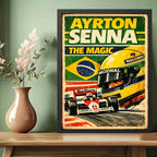 Cuadro Senna The Magic Piloto Auto Formula 1  Casco Retro Marco Negro