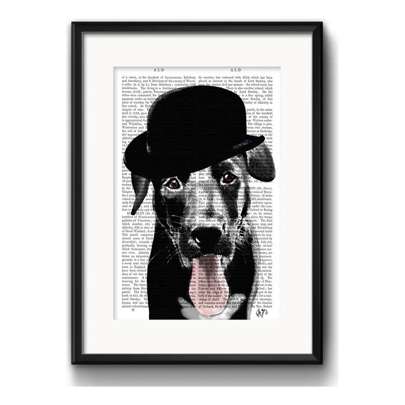 Cuadro Labrador Negro Perro Retro Decoracion Con Paspartú Marco Negro