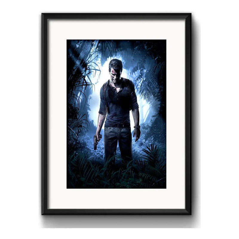 Cuadro Uncharted Game Juego Decoracion Con Paspartú Marco Negro