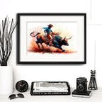 Cuadro Rodeo Jinete Pop Art Toro Decoracion Con Paspartú Modelo 1 Con Marco Negro