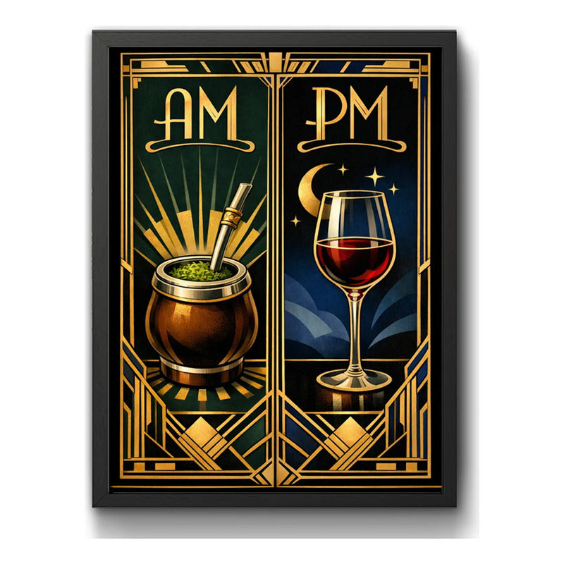 Cuadro Am Pm Mate Vino Arte Decoracion Living Comedor Cocina Marco Negro