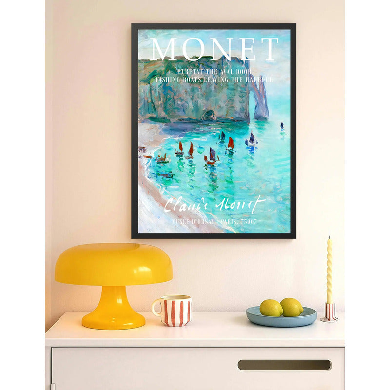 Cuadro Dormitorio Living Claude Monet Barcos Pesca Puerto Marco Negro