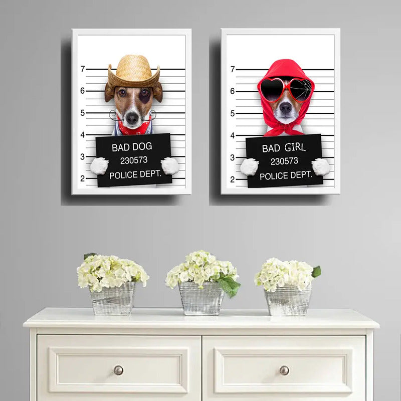 Set 2 Cuadros Bad Dogs Perro Mascota Pet Arte Decoracion