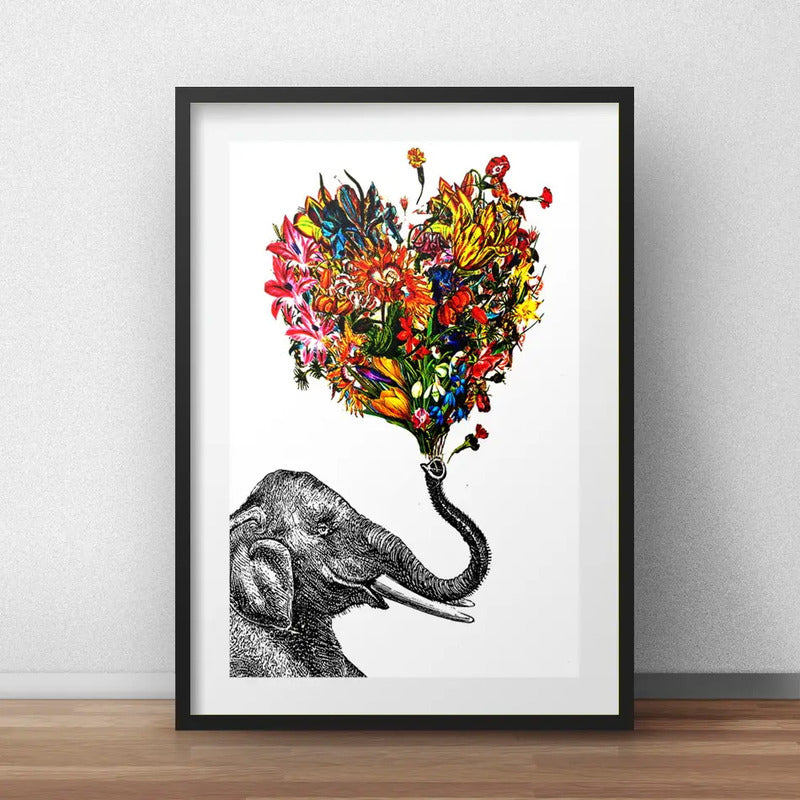 Cuadro Elefante Flores Del Amor Decoracion Con Paspartú