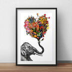 Cuadro Elefante Flores Del Amor Decoracion Con Paspartú