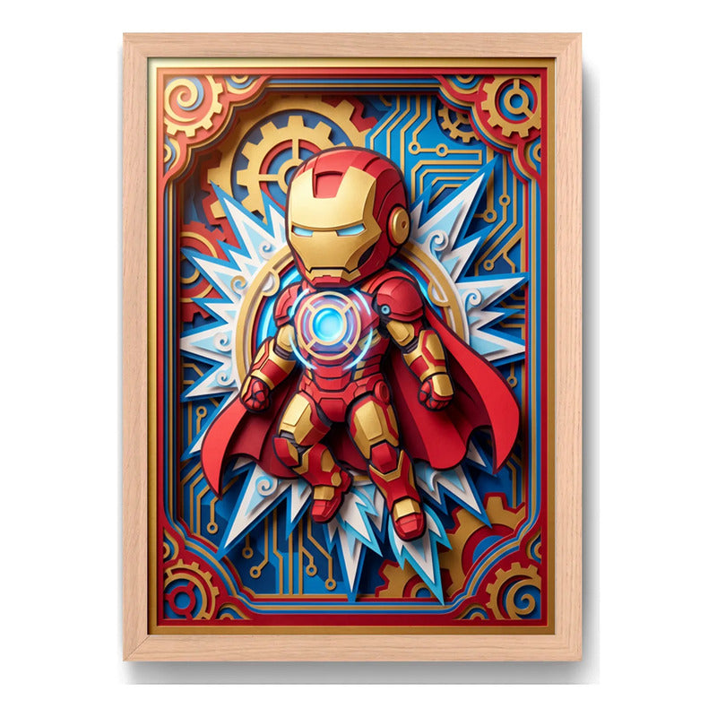 Cuadro Hombre De Hierro Superheroes 3d Dormitorio Infantil Marco Negro