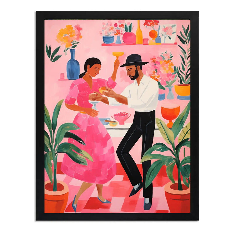 Cuadro Danza Baile Latino Pareja Arte Plantas Botanico Marco Negro
