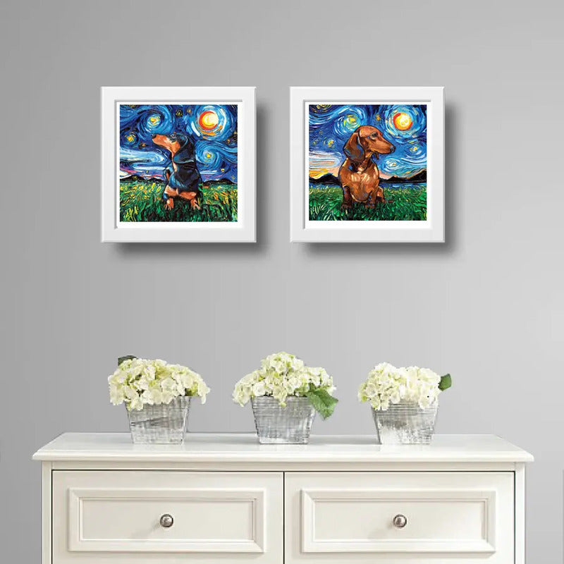 Set 2 Cuadros Perro Van Gogh Dachshund Mascotas Decoracion