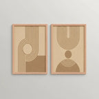 Set 2 Cuadros Dormitorio Living Boho Arcos Y Círculos Beige Marco Marrón Claro