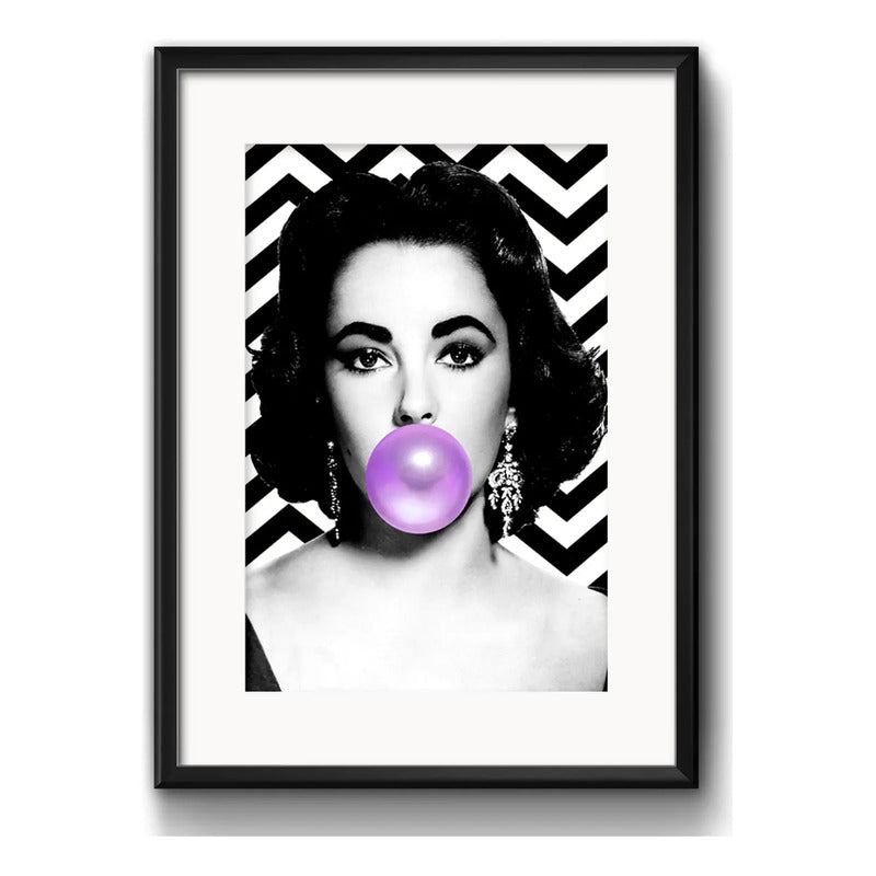 Cuadro Elizabeth Taylor Chicle Art Blanco Negro Con Paspartú