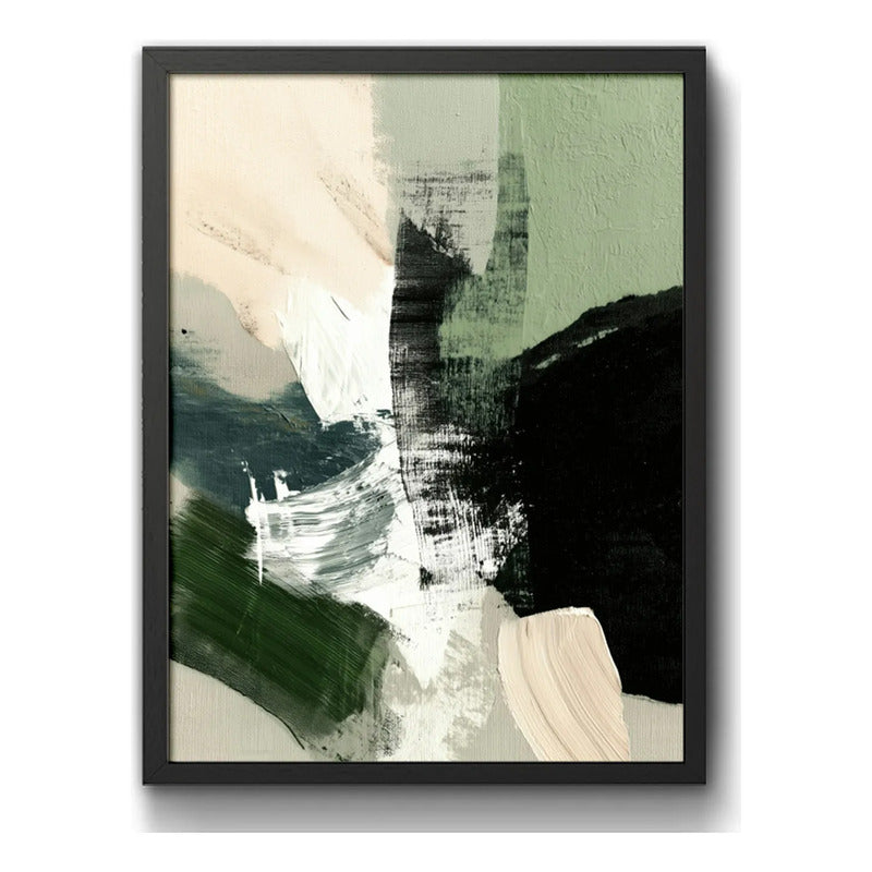 Cuadro Dormitorio Living Boho Abstracto Tranquilidad Verde Marco Negro