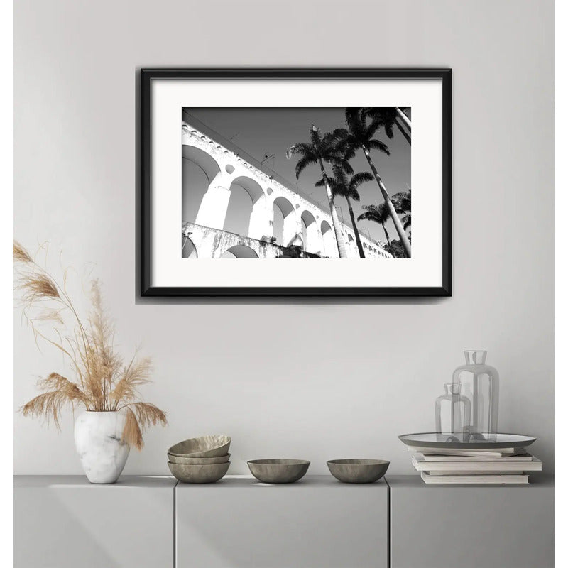 Cuadro Rio De Janeiro Blanco Y Negro B6 53x43cm Con Paspartú Arcos Da Lapa Con Marco Negro